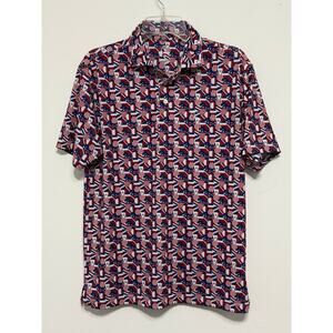 RHOBACK Mens USA flag print polo sz S patriotic golfcore preppy July 4th summer